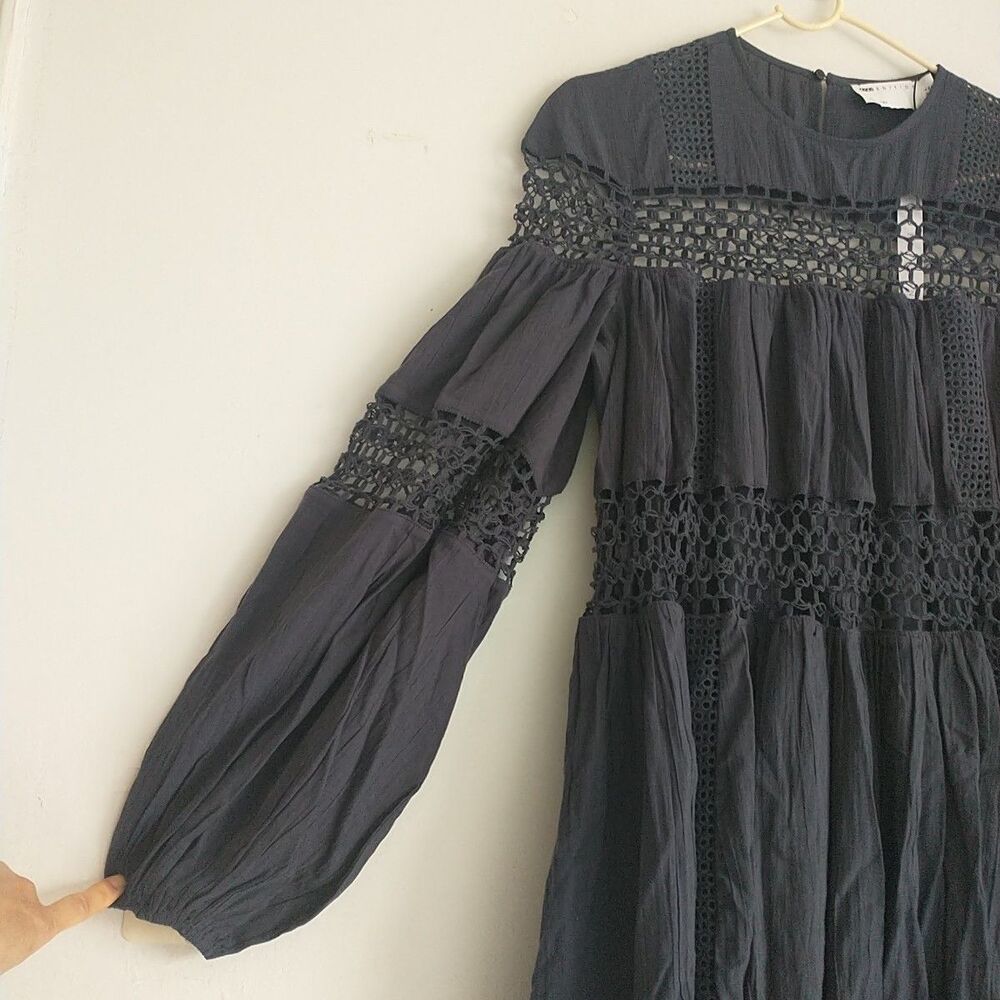 ASOS Edition Maxi Dress 2 S/M*Gray Puff Sleeve Crochet Boho Witchy Fairy Grunge - Picture 5 of 16